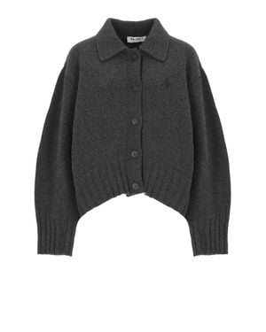 The Attico Dark Asymmetric Wool-Blend Cardigan - Black