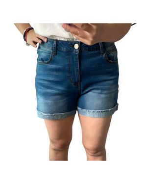 Shirley Stone Dark Wash Mid-Rise Denim Shorts - Blue