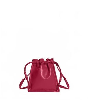 LEMIZ Mini Bowie Drawstring Crossbody Leather Bag - Red