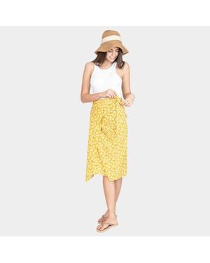 TRUEDAMES Flower Patterned Beach Cover Up Midi Wrap Skirt 43" X 29" - Yellow
