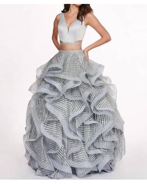 Rachel Allan Two-Piece Matte Satin Ruffled Gown - Gray