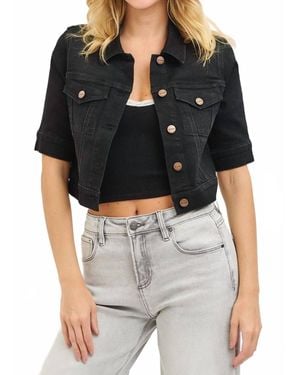 Risen Quarter Sleeve Cropped Denim Jacket - Black
