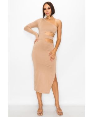 TRUEDAMES One Shoulder Maxi Dress With Waist Cut Out - White