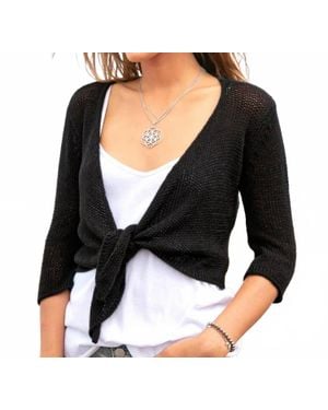 Wooden Ships Tie Front Shrug 3/4 Sleeve Top - Black