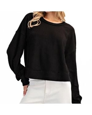 Eesome Textured Balloon Sleeve Top - Black