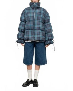 Moon River Plaid Puffer Jacket - Blue