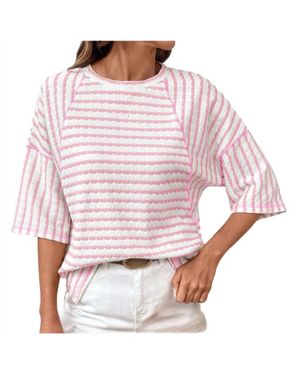 Aapparella Striped Knit Half Sleeve Top - Pink