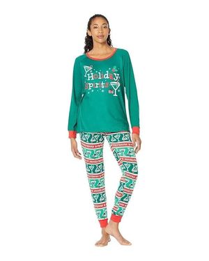 Pajamarama Merrily Coupled Long Pajama Sets Holiday Spirits Jdm1214 - Green