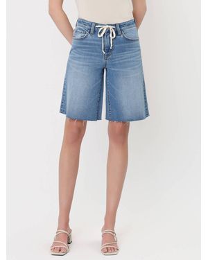 VERVET BY FLYING MONKEY High Rise Waist Tie Denim Bermuda Shorts - Blue