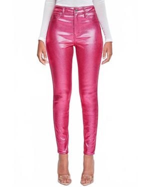 YMI High Rise Skinny Leg Metallic Pants - Pink