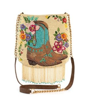 Mary Frances Line Dance Beaded Crossbody Handbag - Metallic