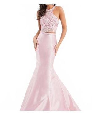 Rachel Allan Two-Piece Beaded Mikado Prom Gown - Pink