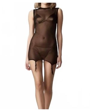 Murmur Garter Sheer Dress - Brown