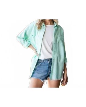 lime + chili Long Sleeve Button Down Top - Blue