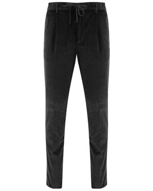 Tagliatore Stretch Cotton Velvet Pants With Ribbed Texture - Black