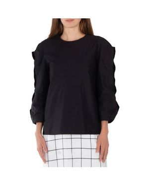 Tibi Ladies Cotton Sateen Square Sleeve Top - Black