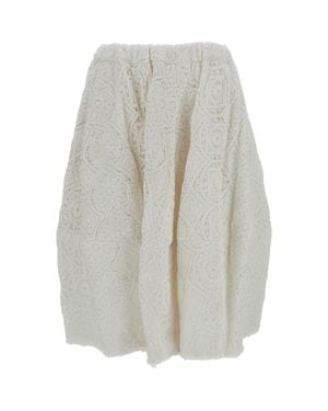 Comme des Garçons Balloon Double-Layered Floral Midi Skirt - White
