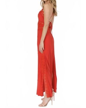 Fanco Lace Backless Maxi Dress - Red