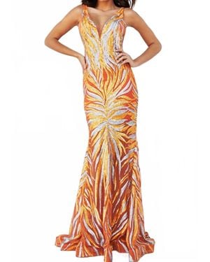 Jovani V Neck Prom Dress - Orange