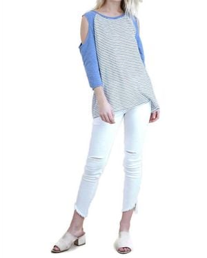 Umgee Open Shoulder Striped Raglan Top - Blue