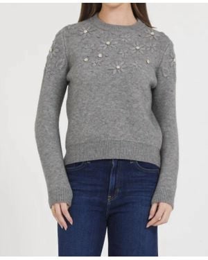 Stellah Floral Stitched Pullover Sweater - Gray