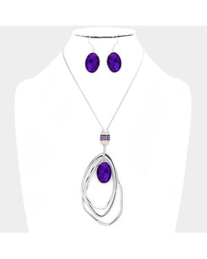 Fashnzfab Oval Glass Crystal & Triple Abstract Hoop Necklace - Blue