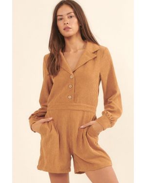 TRUEDAMES A Woven Corduroy Romper - Brown