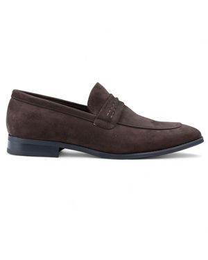 Infinity Leather Suede Moccasin Loafers Smart Slip-On Shoes - Brown