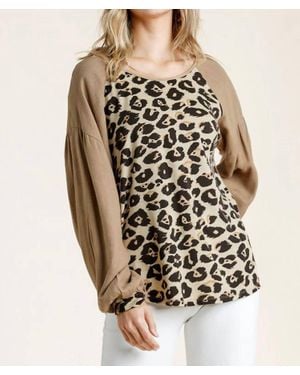 Umgee Leopard Print Long Sleeve Top - Natural