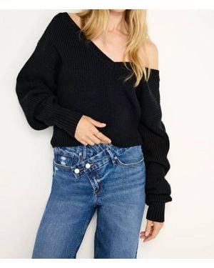 GOOD AMERICAN Cozy Deep V Neck Sweater Top - Blue