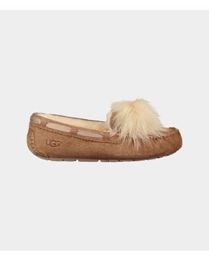 UGG Dakota Pom Pom 1019015 Moccasins Slipper Chestnut Suede Slip On - Natural