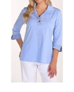 FRANK LYMAN Striped Tunic Blouse - Blue