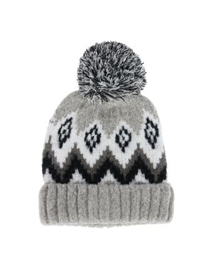 Grand Sierra Winter Pattern Boucle Beanie Pom Hat - Gray