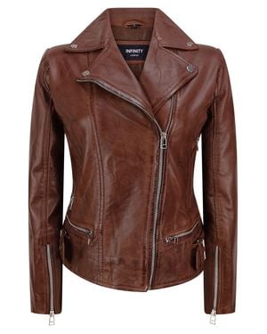 TruClothing Leather Biker Jacket - Brown