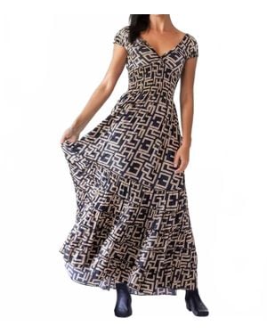 Cienna Rosa Geo Maxi Dress - Brown