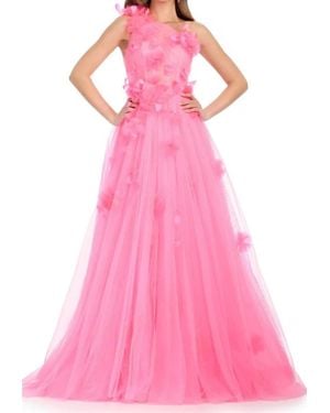 Ashley Lauren One Shoulder Floral Applique Prom Gown - Pink