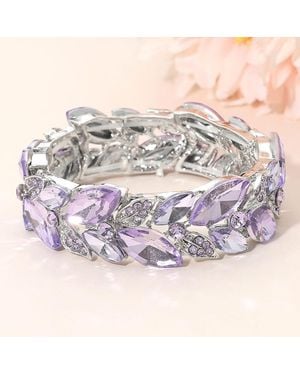 Fashnzfab Marquise Stone Accented Leaf Cluster Stretch Evening Bracelet - Purple