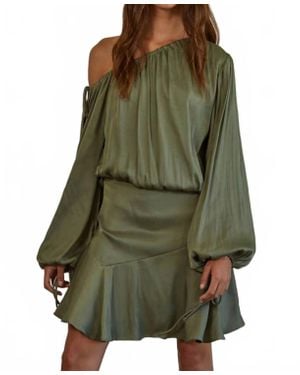 By Together Sadie Satin Off The Shoulder Mini Dress - Green