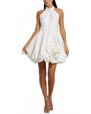 Mac Duggal Satin Bubble Hem Backless Mini Dress - White