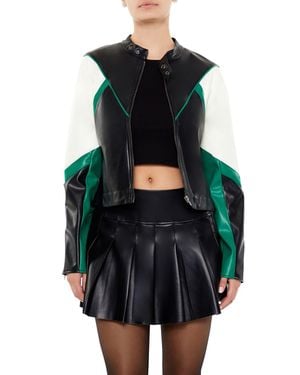 Forever 21 Colorblock Cropped Moto Jacket - Black