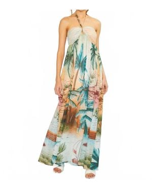 Main Strip Palm Tree Maxi Dress - Green