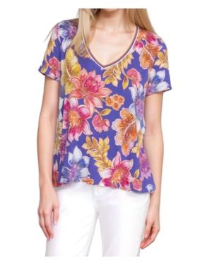 Johnny Was The Janie Favorite Short Sleeve V-Neck Swing Tee - Blue