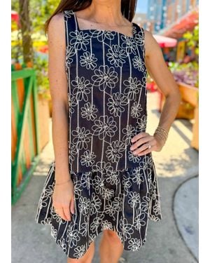 AUREUM Emery Floral Embroidered Shift Mini Dress - Blue