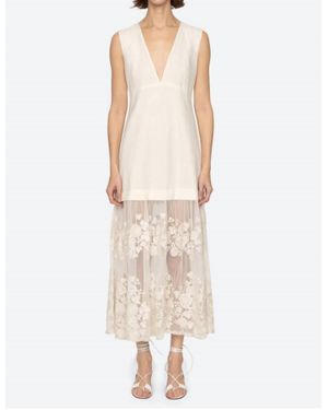 Sea Arielle Lace V-Neck Midi Dress - Natural