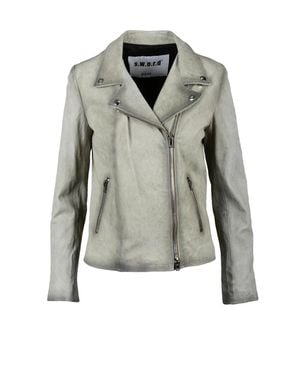 S.W.O.R.D Leather Asymmetrical Zip Biker Leather Jacket - Gray