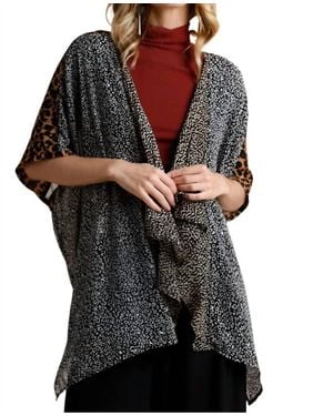 Umgee Animal Print Drape Kimono - Black