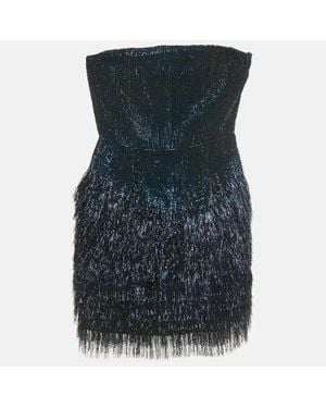 Roberto Cavalli Sequin And Lurex Fringed Strapless Mini Dress - Blue