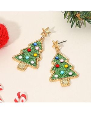 Fashnzfab Star Topper Christmas Tree Dangle Earrings - Green