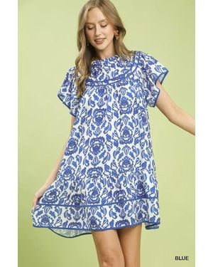 TRUEDAMES Abstract Print Babydoll Mini Dress - Blue