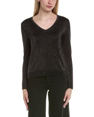 Sofiacashmere Lurex V-Neck Wool & Cashmere-Blend Sweater - Black